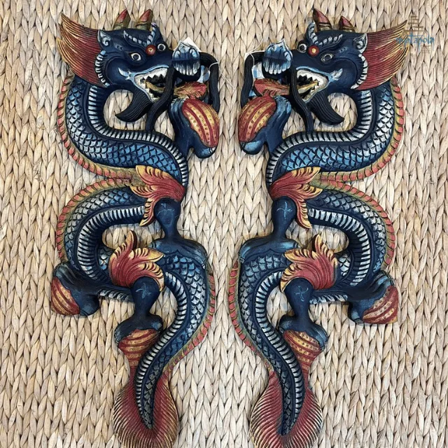 Hand painted carved dragon wall hanging