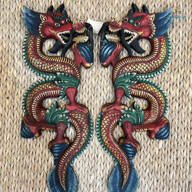Hand painted carved dragon wall hanging