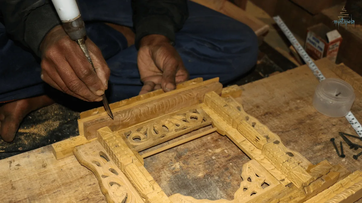 Finishing stage of woodcarving